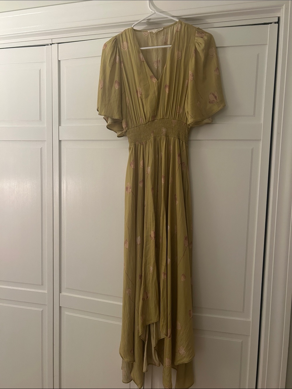 Olive Green Floral High-Low Maxi Dress